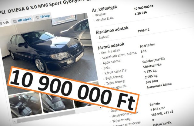 V6-os motorral, újszerű állapotban hirdetik Magyarország legdrágább Opel Omegáját