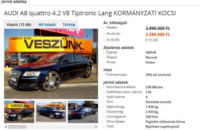 300 ezer forintot csípőből elengednek az egykor talán Gyurcsány Ferencet szállító Audi árából