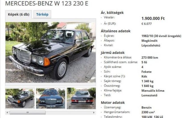 Újabb politikusautó bukkant fel, eladó Czinege elvtárs W 123-as Mercedese