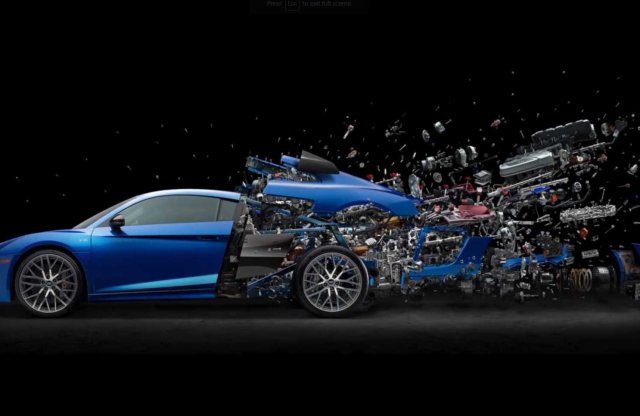 Egy autó darabokban nem szép látvány, de az Audi ennek a művészi oldalát fogta meg