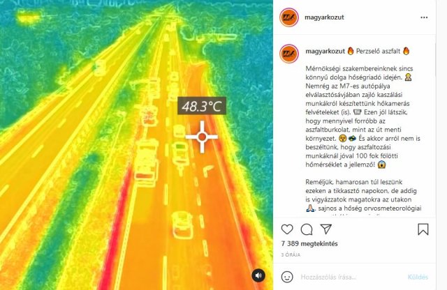Hőkamerás felvétellel mutatja  a Magyar Közút, hogy milyen forró az autópályák aszfaltja