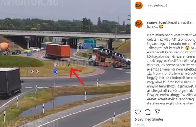 Videó: elszabadult egy teherautó kereke Győr közelében