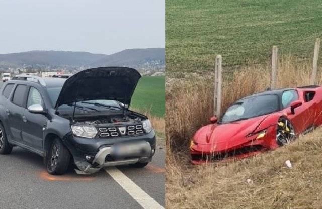 A Duster az úton maradt, a Ferrari az árokban kötött ki a szlovákiai balesetben