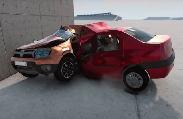 Élethű videón követhetjük a két Dacia különböző sebességű virtuális ütközéseit