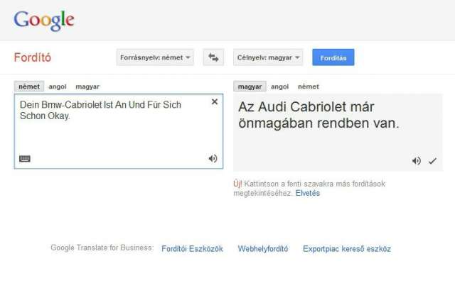 BMW helyett Audi: fordítási hiba a Google által